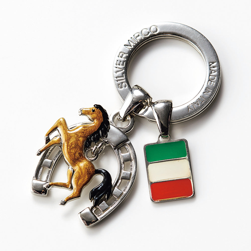 イタリア製馬と馬蹄の幸運のキーリング（イタリア・シルバーミルコ 