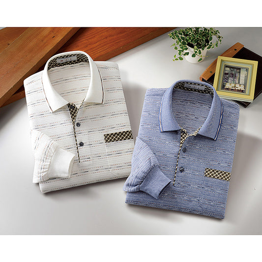 日本製かすり糸使用ポロシャツ 長袖タイプ（2色組）（日・mij）（週刊新潮DM紹介）