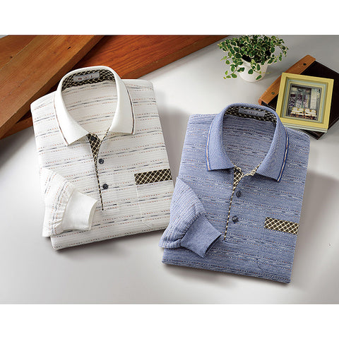 日本製かすり糸使用ポロシャツ 長袖タイプ（2色組）（日・mij）（週刊新潮DM紹介）