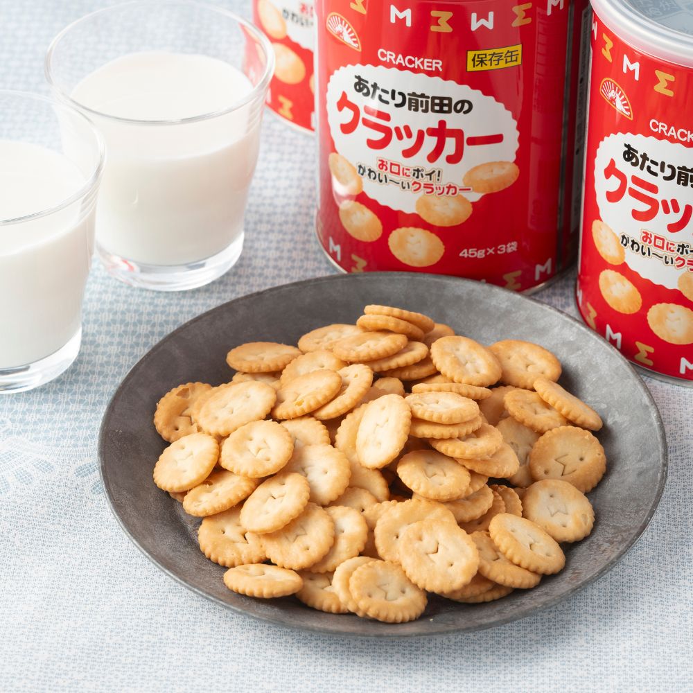 【73】【産直】あたり前田のクラッカー保存缶（4缶セット）（日・前田製菓株式会社）（週刊新潮紹介）